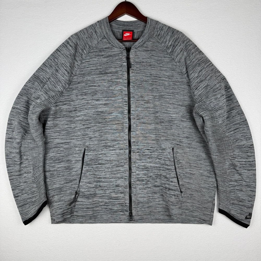 Nike Tech Knit Bomber Jacket Mens XXL Grey Full Zip Space Dye 832178-060